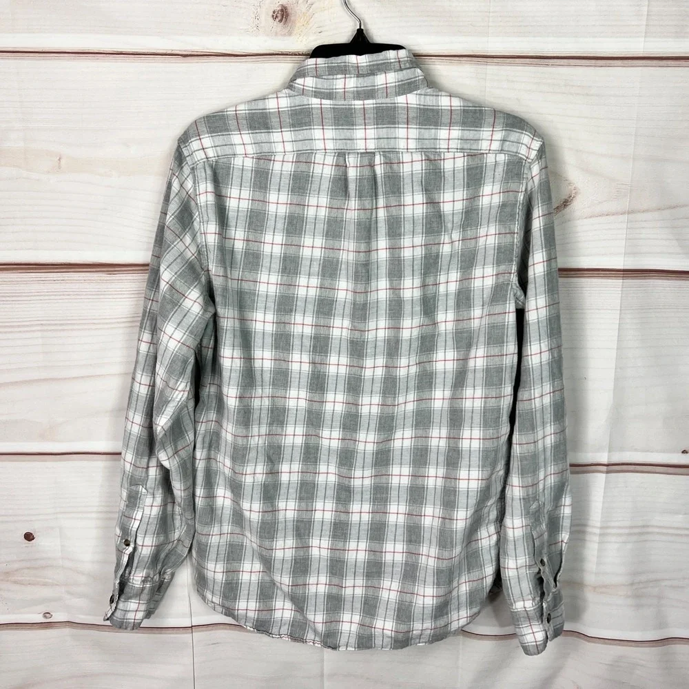 J Crew Shirt Mens M Gray Brushed Twill Button Up Cotton Plaid Slim Fit Cotton